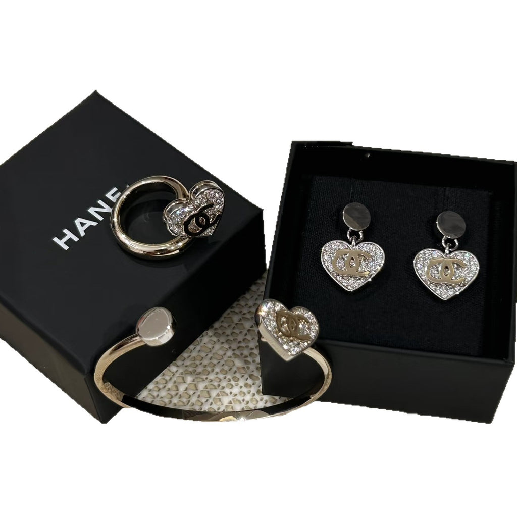 Heart Pavé Interlocking C Earrings – Drop, Ring, Studs & Cuff