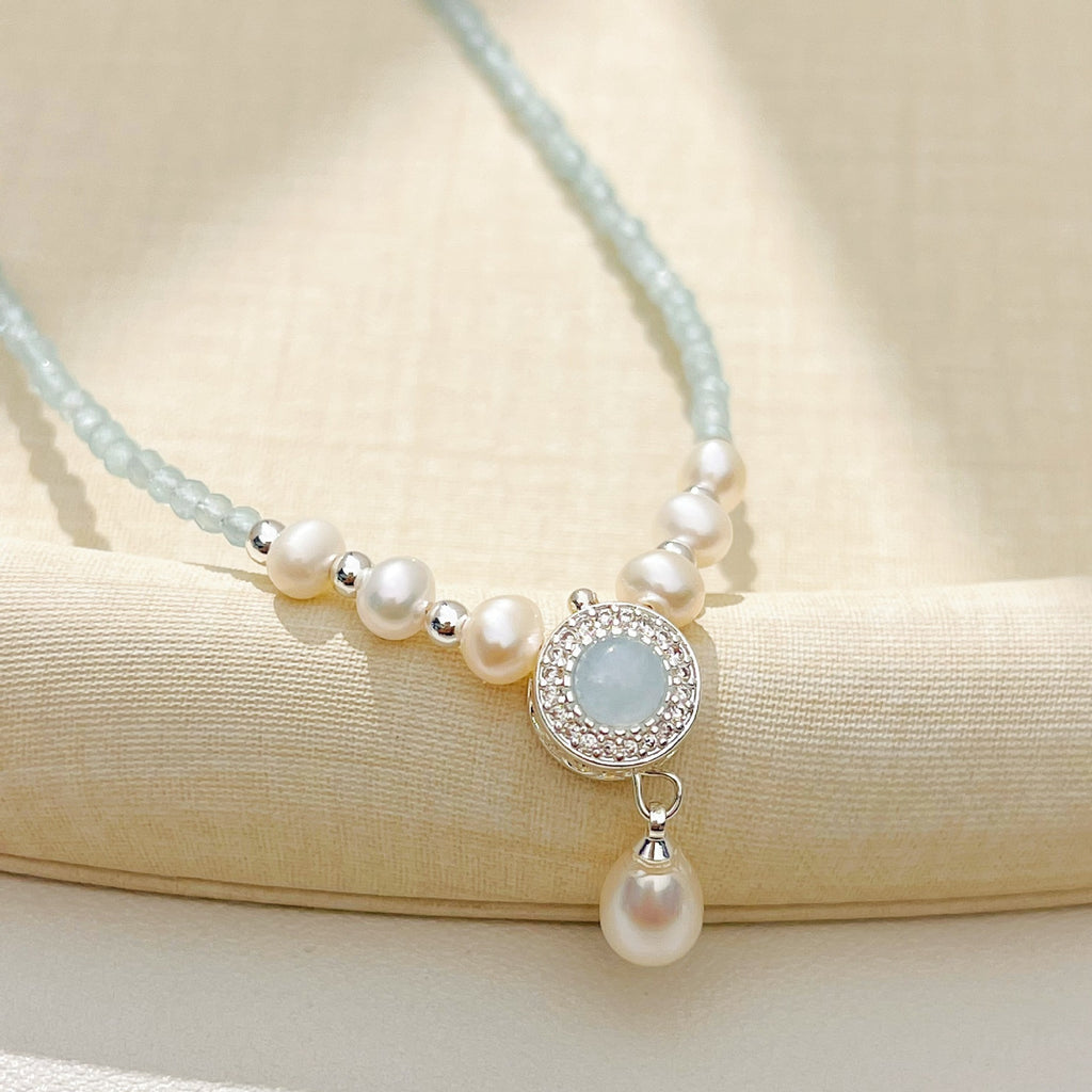 Natural Aquamarine Beaded Necklace – Light Blue Gemstone for Everyday Wear