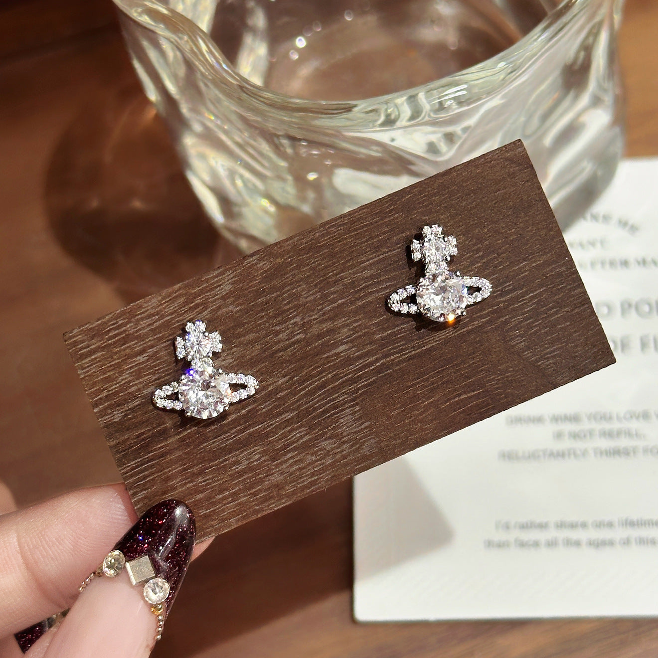 Micro Pavé Planet Earrings – Champagne or White Gold, 925 Silver Posts