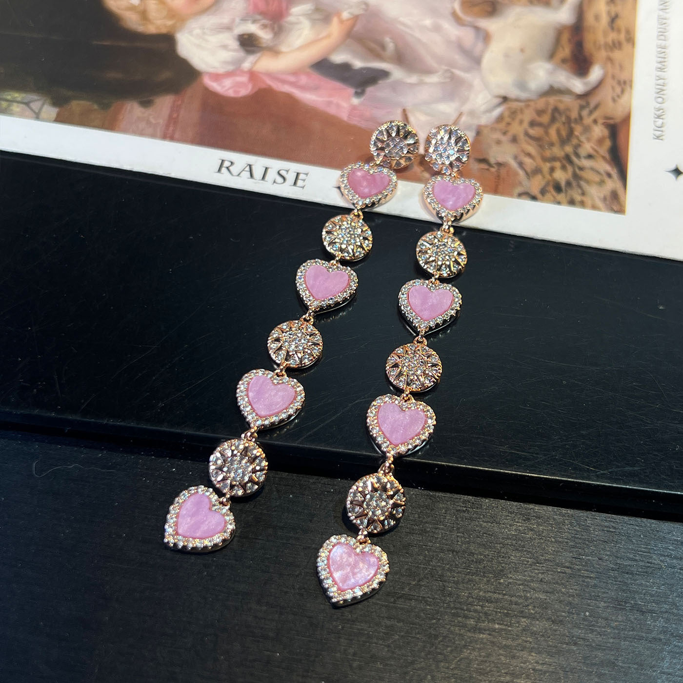 Mother‑of‑Pearl Linked Heart Earrings – Pink, Lavender & White