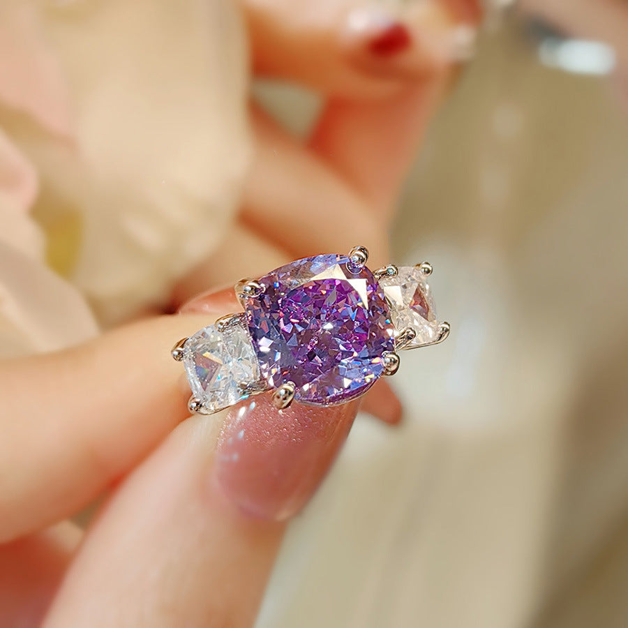 Pink & Purple Diamond Set – Pendant, Ring & Stud Earrings