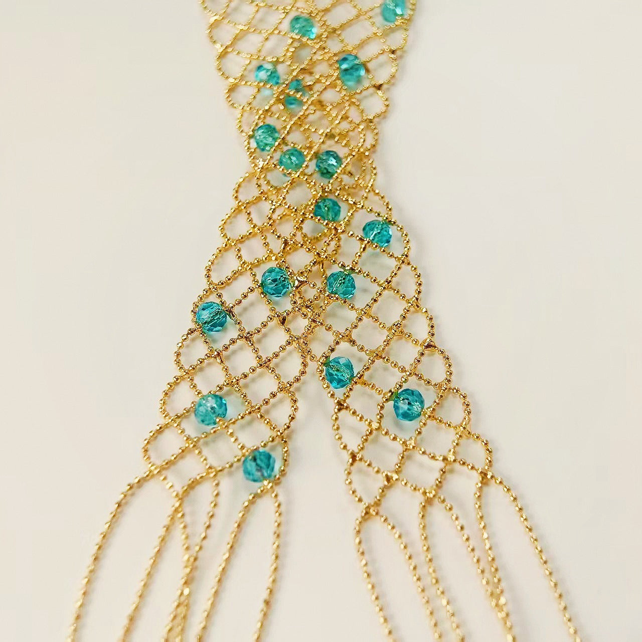 Glass Cascade Necklace – 90 or 130 Handblown Beads in Red, Blue & White