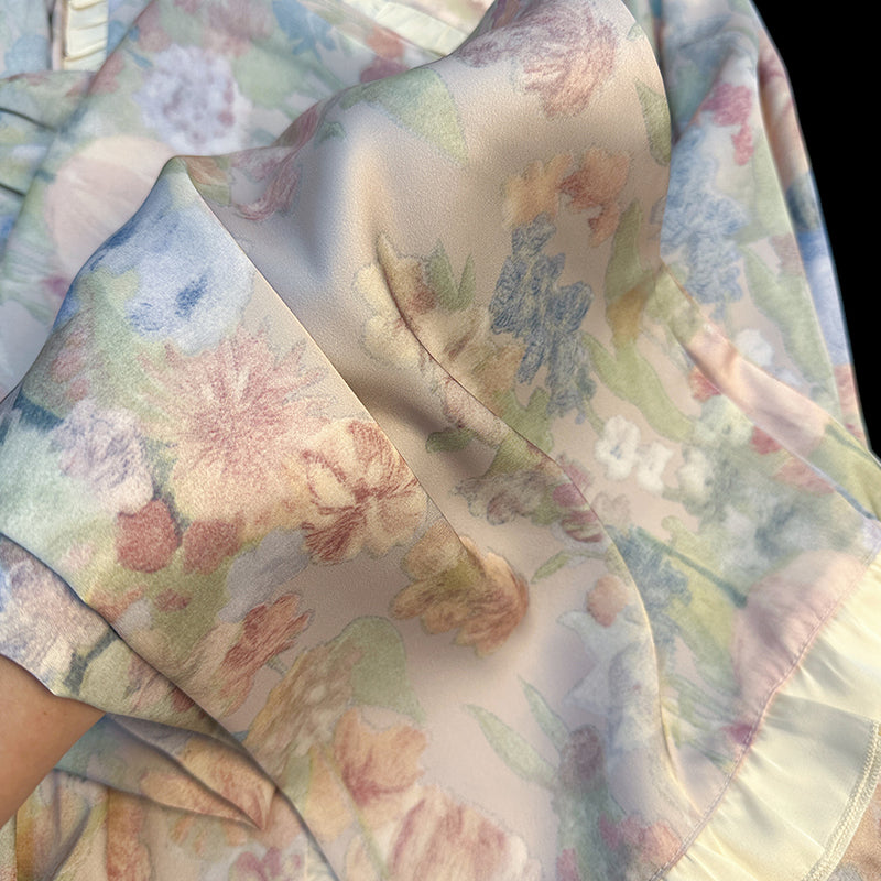 Blossom Print Cardigan Pajama Set – Built-in Bra Pads, Long Sleeve + Long Pants