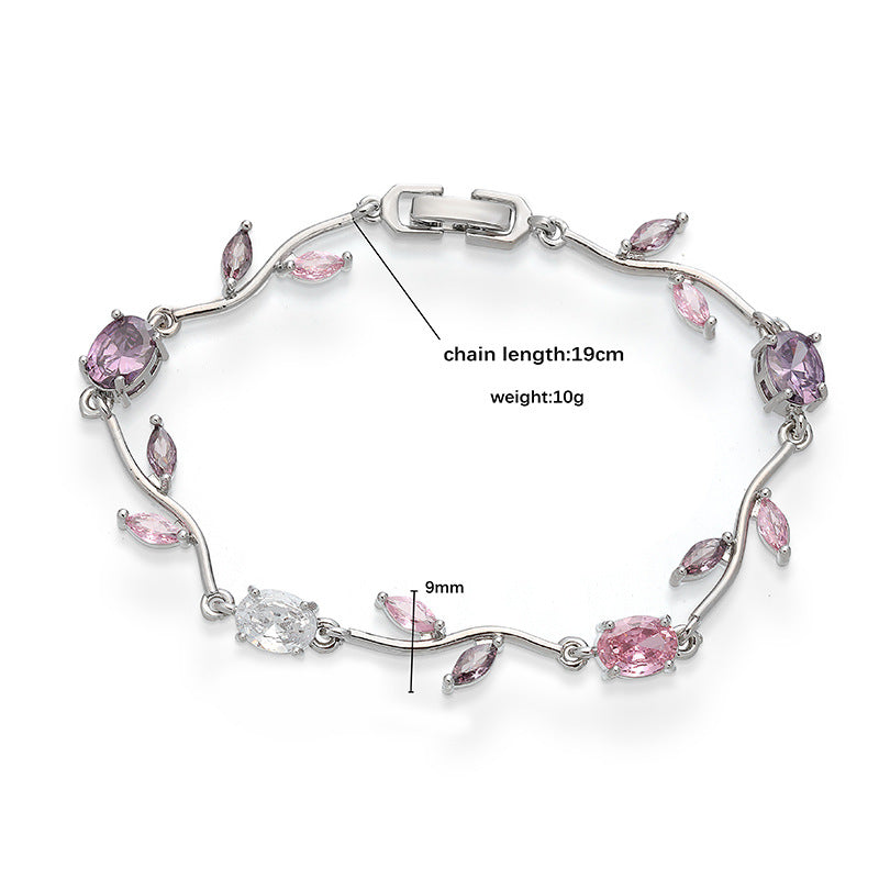 Tulip Bloom Bracelet – Leaf & Petal Design with Colored Zirconia