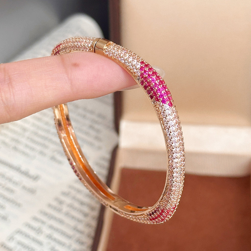 Peach Pink Gradient Full Pavé Bracelet – Champagne Gold