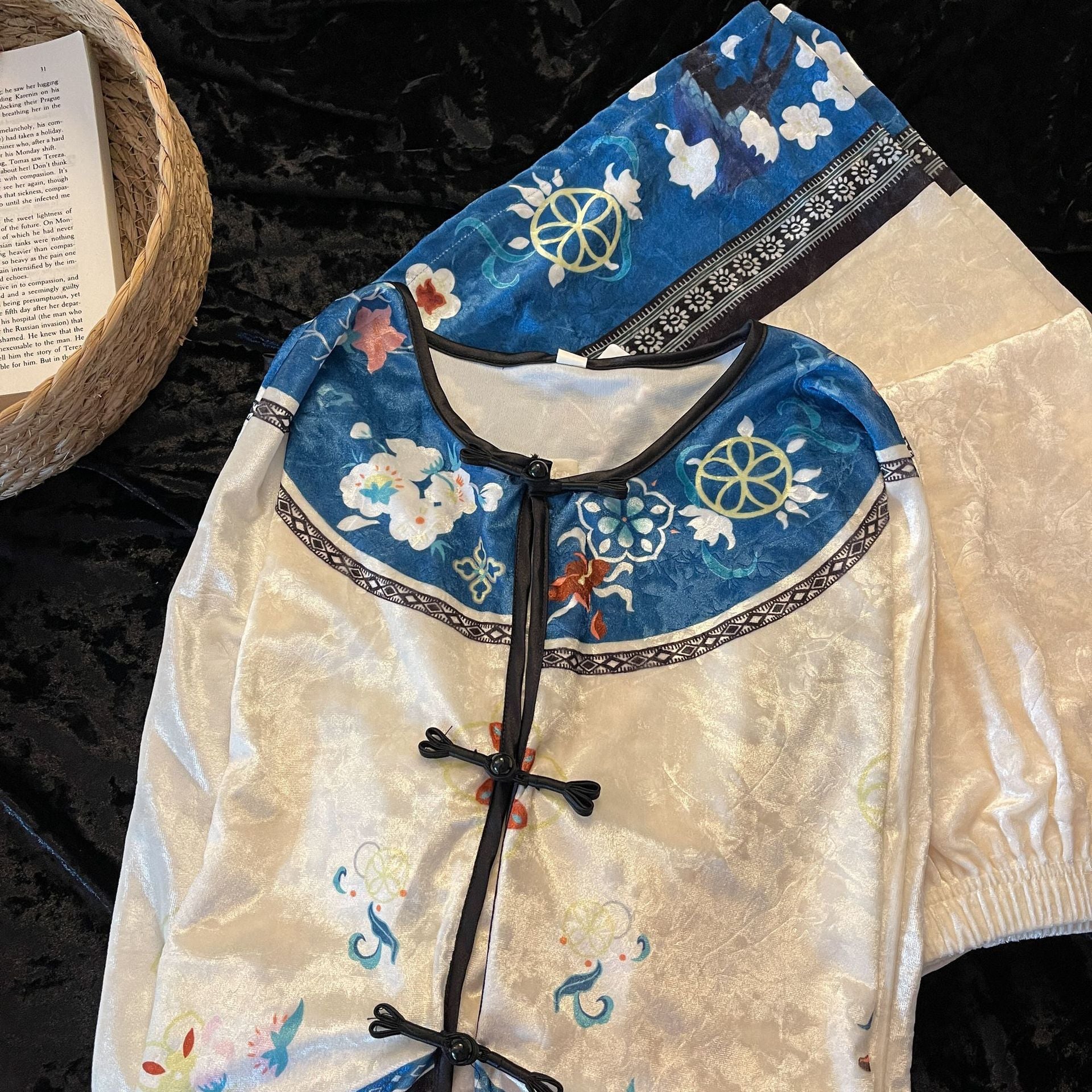 Velvet Floral Pajama Set – Chinese Elegance, Long Sleeve + Pants, S-3XL