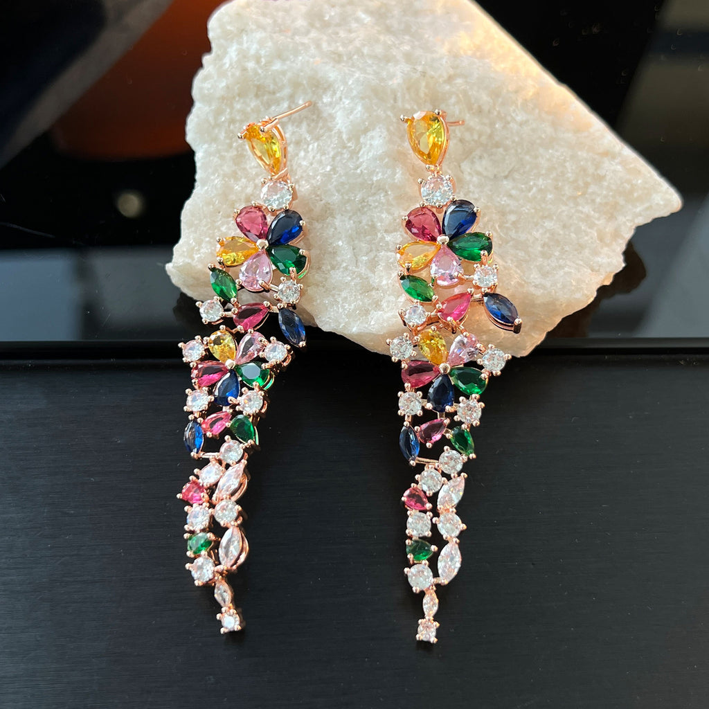 Colorful Floral Tassel Earrings – 925 Silver Posts, Statement Drops