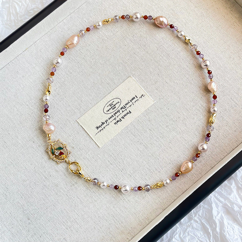 Romantic Vintage Rose Jewelry Set – Pearl Necklace & Earrings for Elegant Women