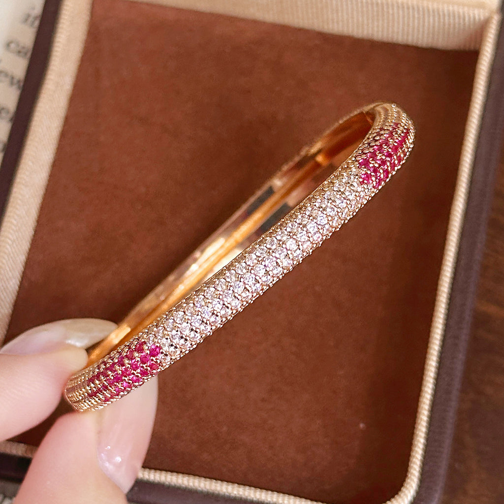 Peach Pink Gradient Full Pavé Bracelet – Champagne Gold