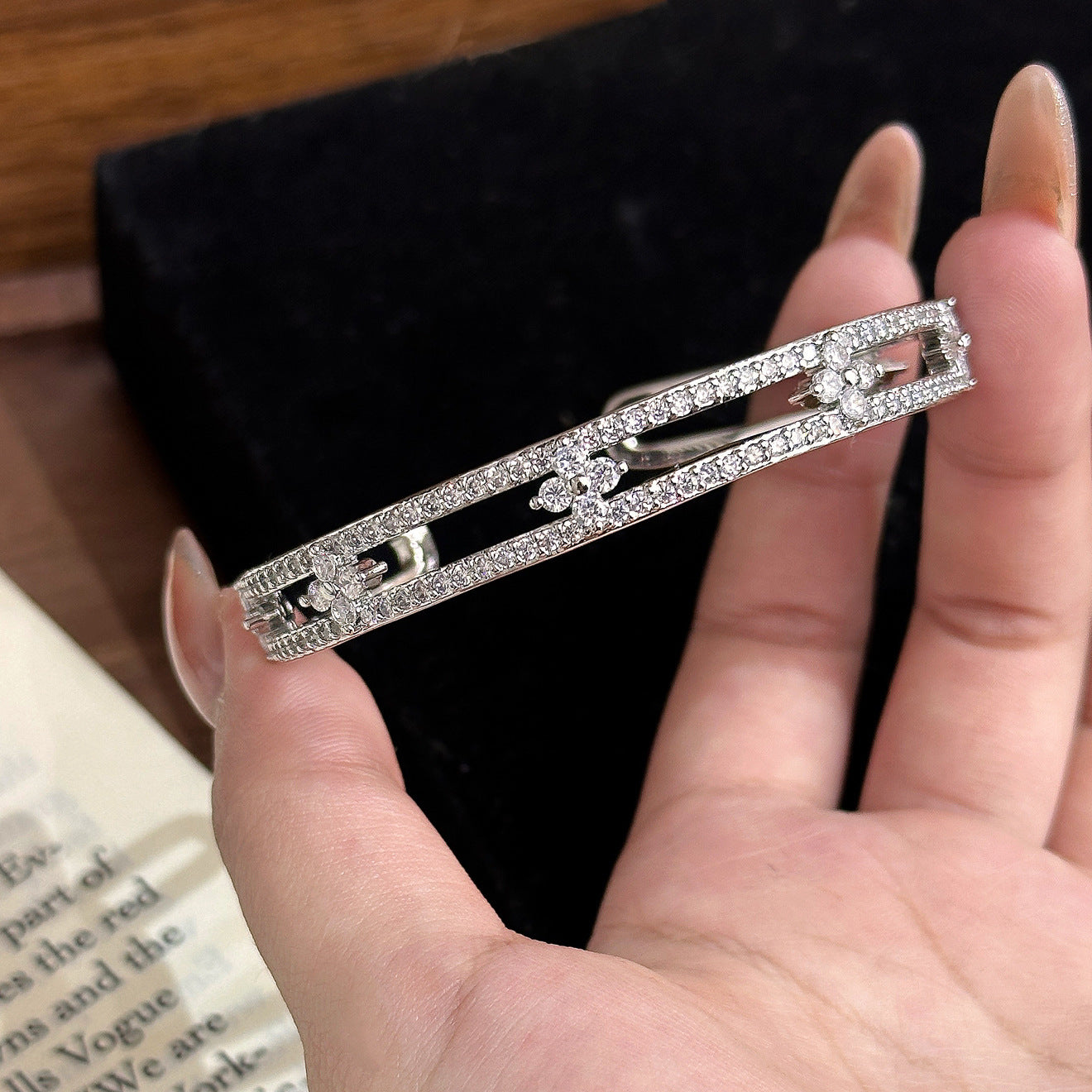 Kaleidoscope Four‑Leaf Bracelet – Double Layer Pavé, 6 Color Combos