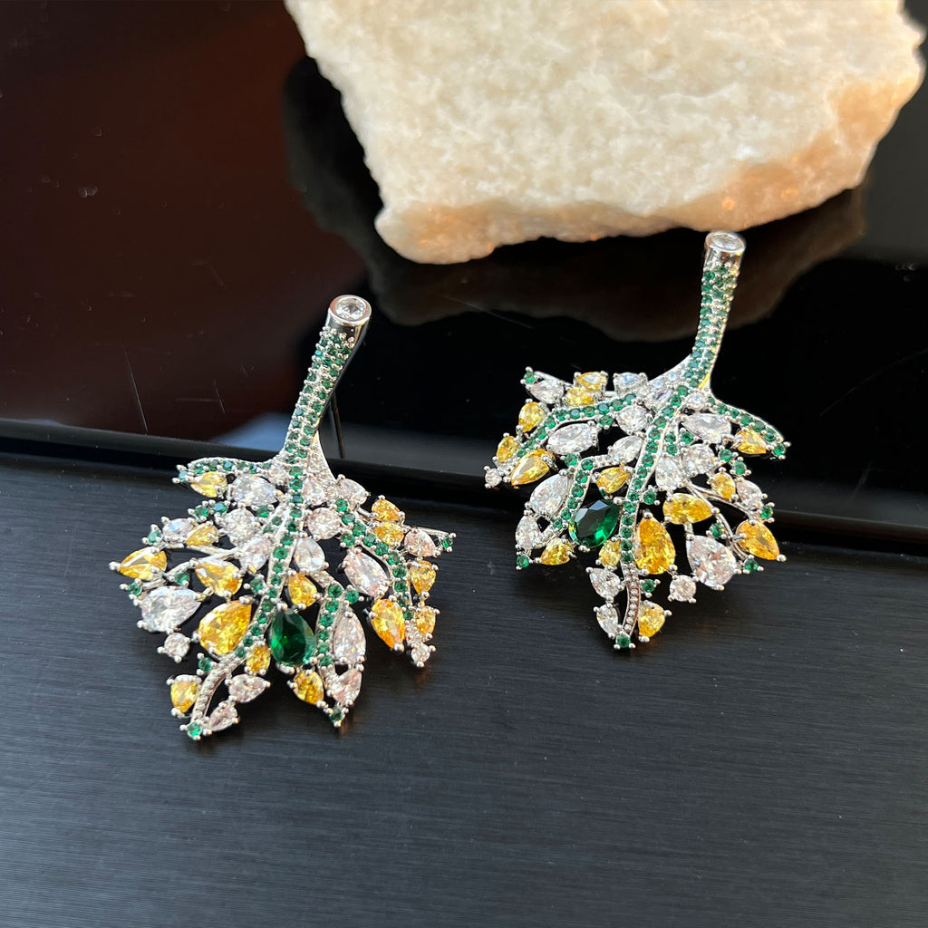 Hollow Leaf Zircon Stud Earrings