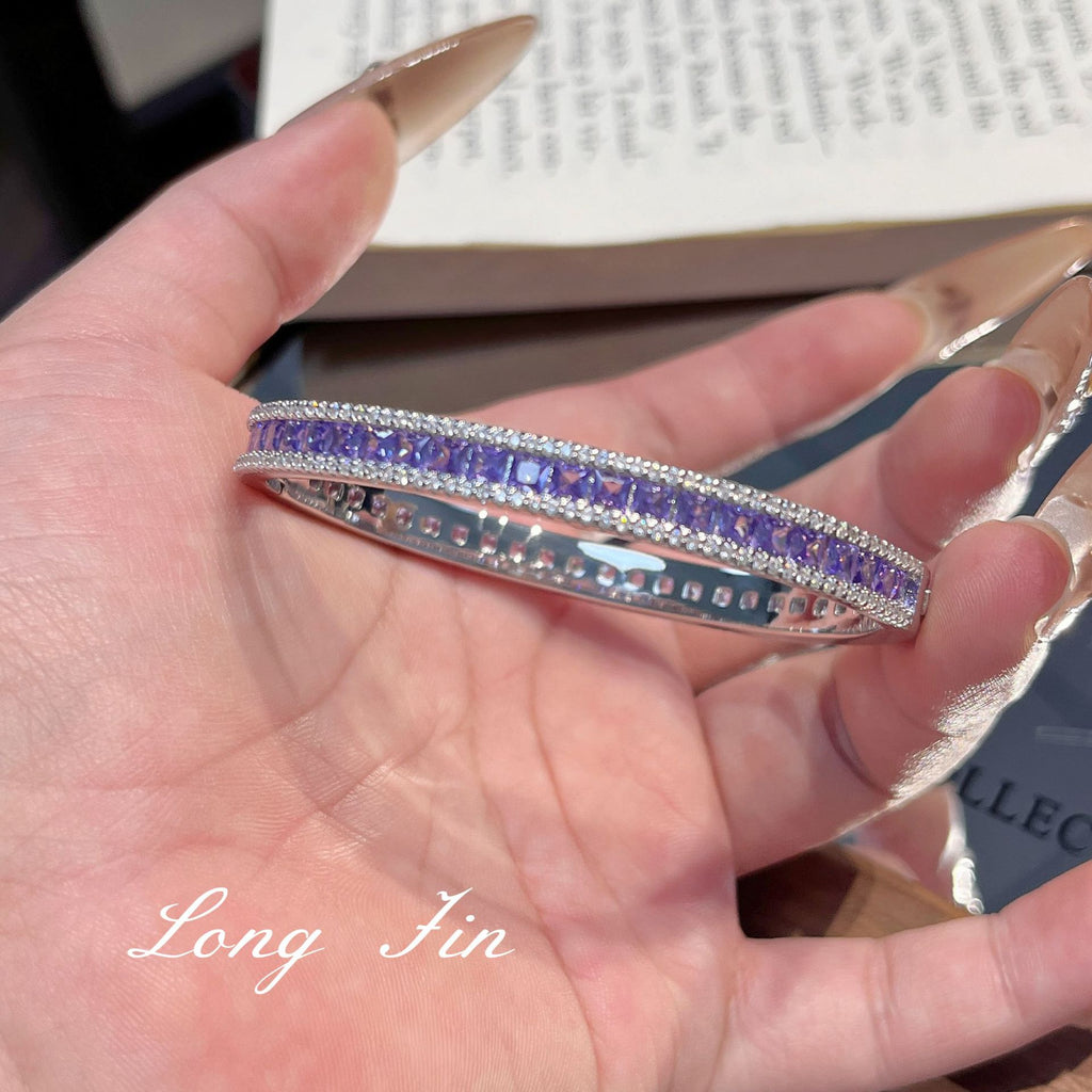Purple Star Trail Bracelet Set – Full Pavé Cuff & Four-Leaf Clover Chain