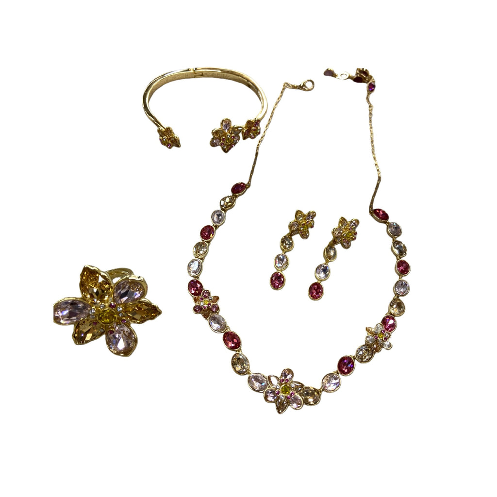 Colorful Flower Jewelry Set – Necklace, Earrings, Bracelet & Ring