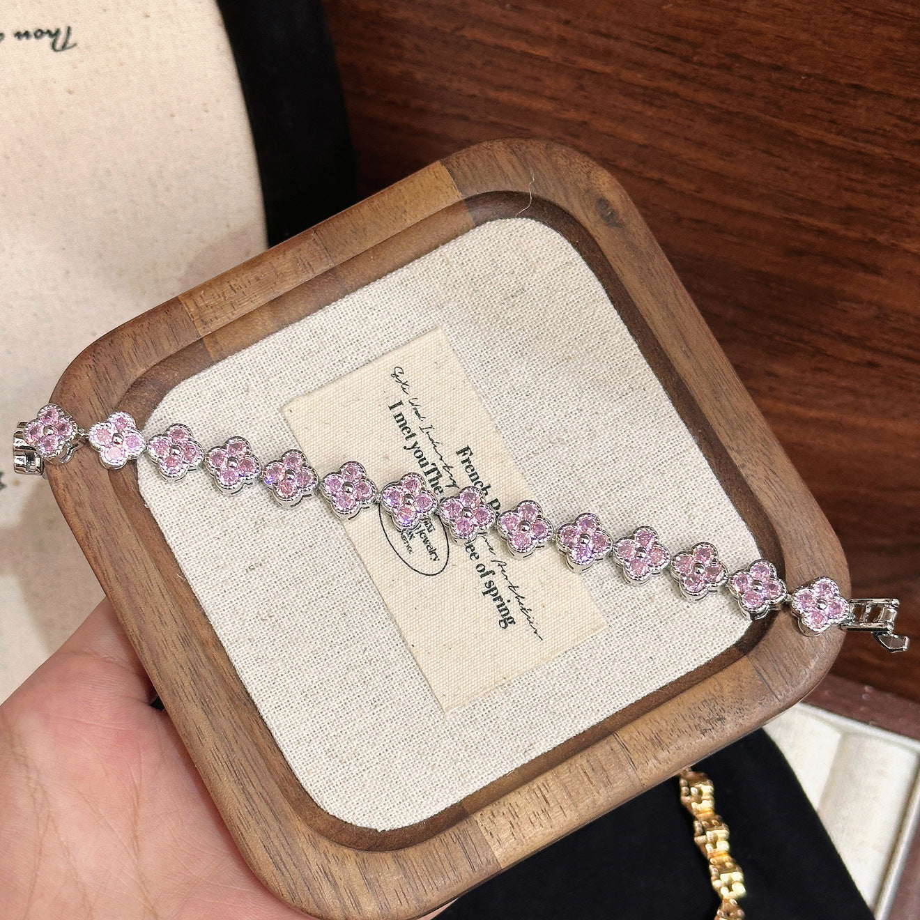 Full Pavé Four‑Leaf Bracelet – 5 Gem Colors, Champagne or White Gold