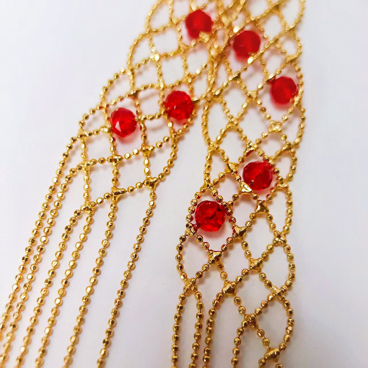 Glass Cascade Necklace – 90 or 130 Handblown Beads in Red, Blue & White
