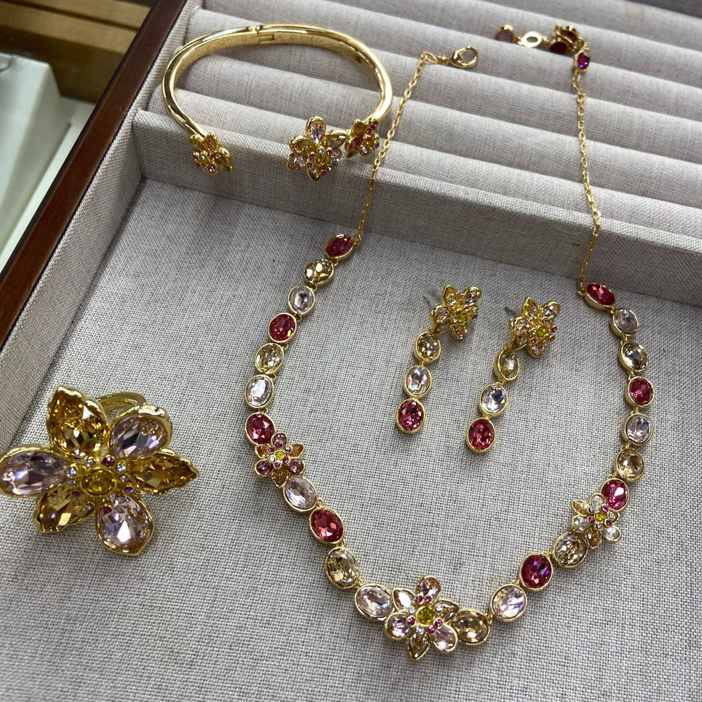 Colorful Flower Jewelry Set – Necklace, Earrings, Bracelet & Ring