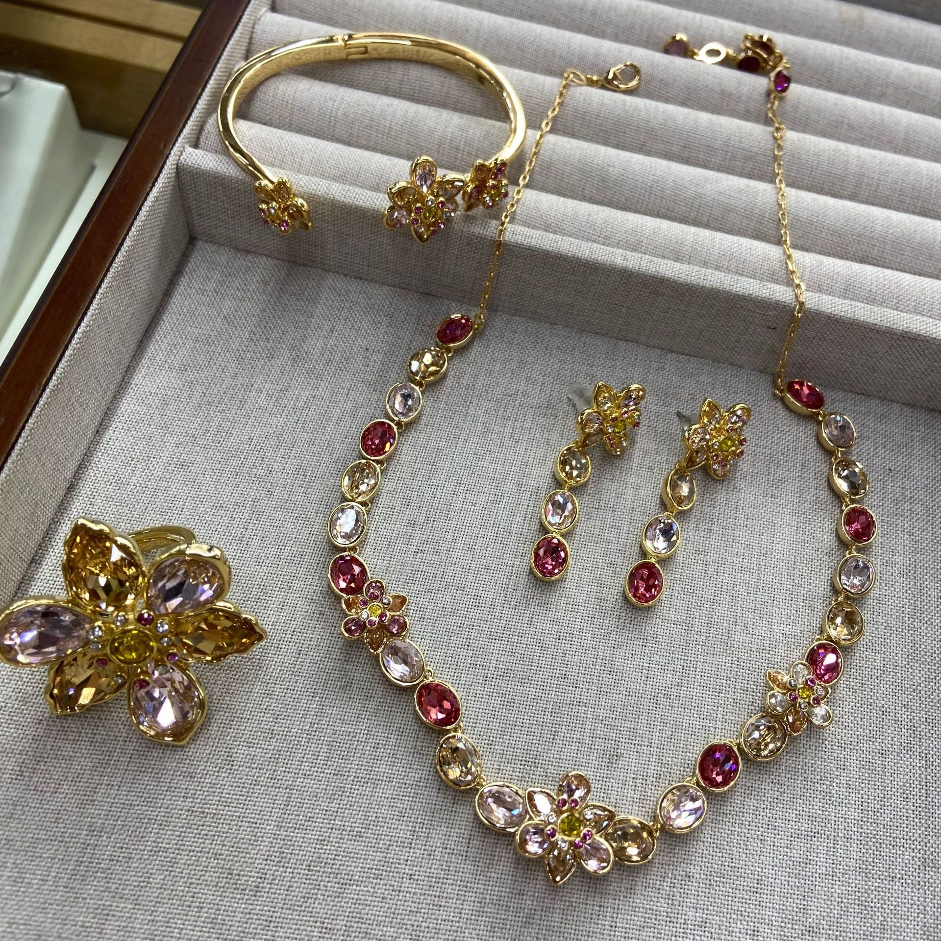 Colorful Flower Jewelry Set – Necklace, Earrings, Bracelet & Ring