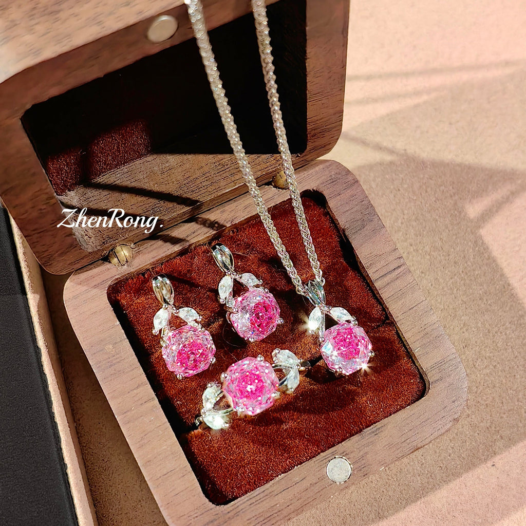 Klein Blue & Rose Gold Zirconia Set – Pendant, Ring & Studs
