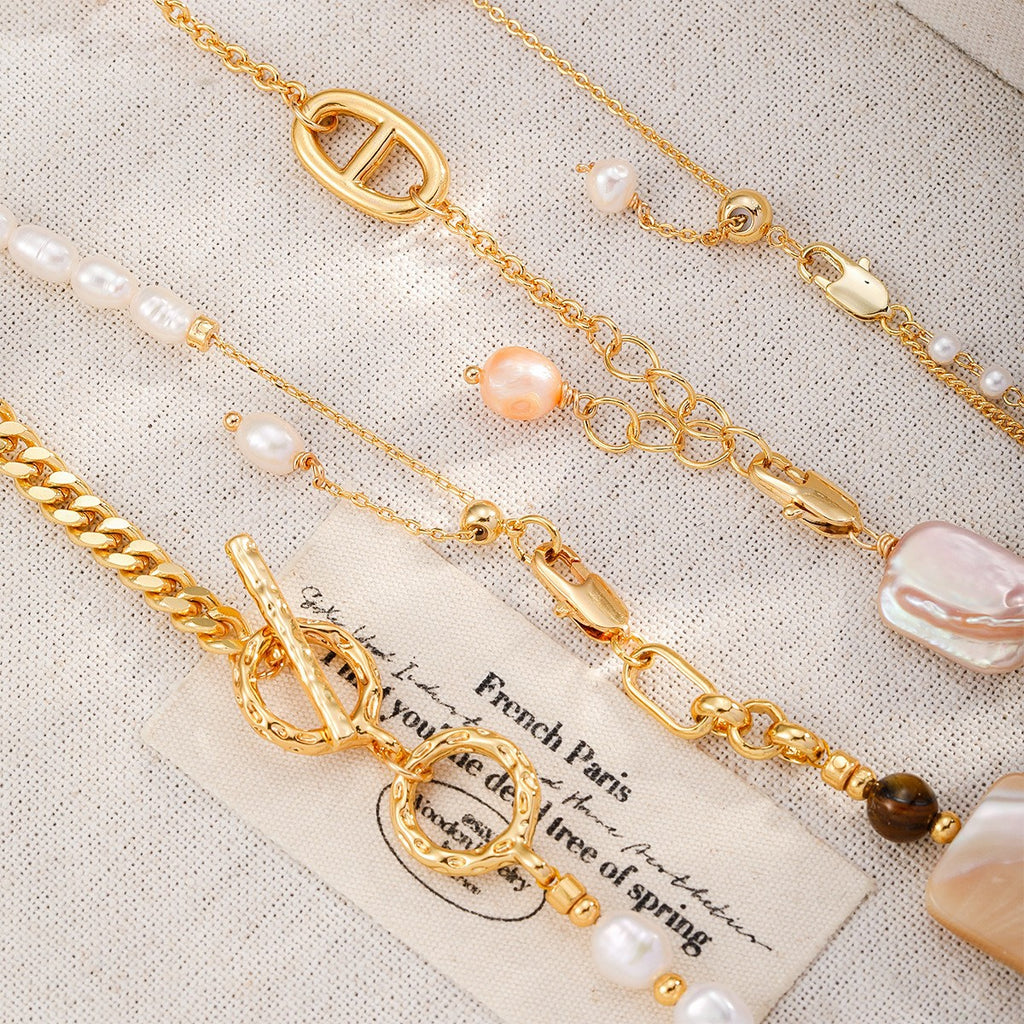 Mixed Material Pearl Bracelet – Freshwater Pearl, Natural Stone & 18K Gold