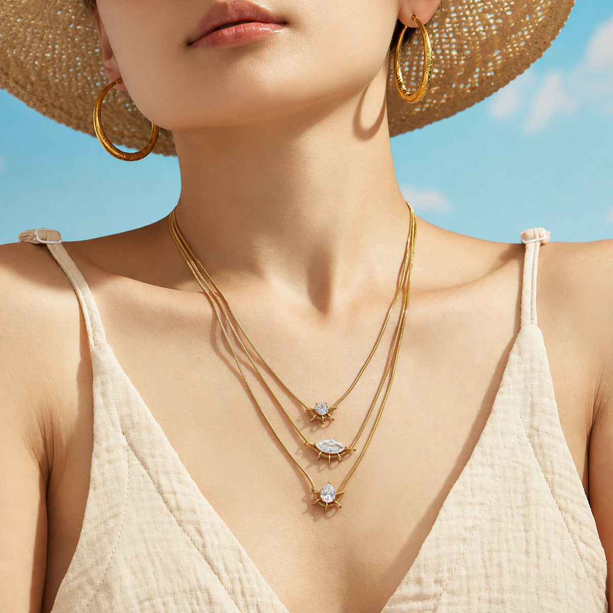 French Pear Shaped Water Drop Zircon Necklace Plated 18k Gold Gentle Wind Commuter Holiday Collarbone Chain Women