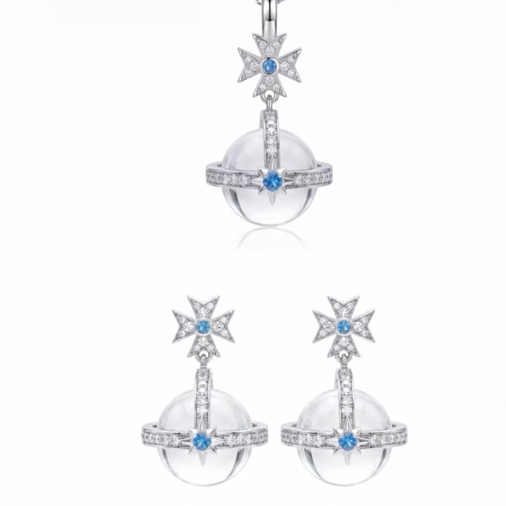 Celestial Sphere Necklace & Earrings – Full Pavé Crystal Planet