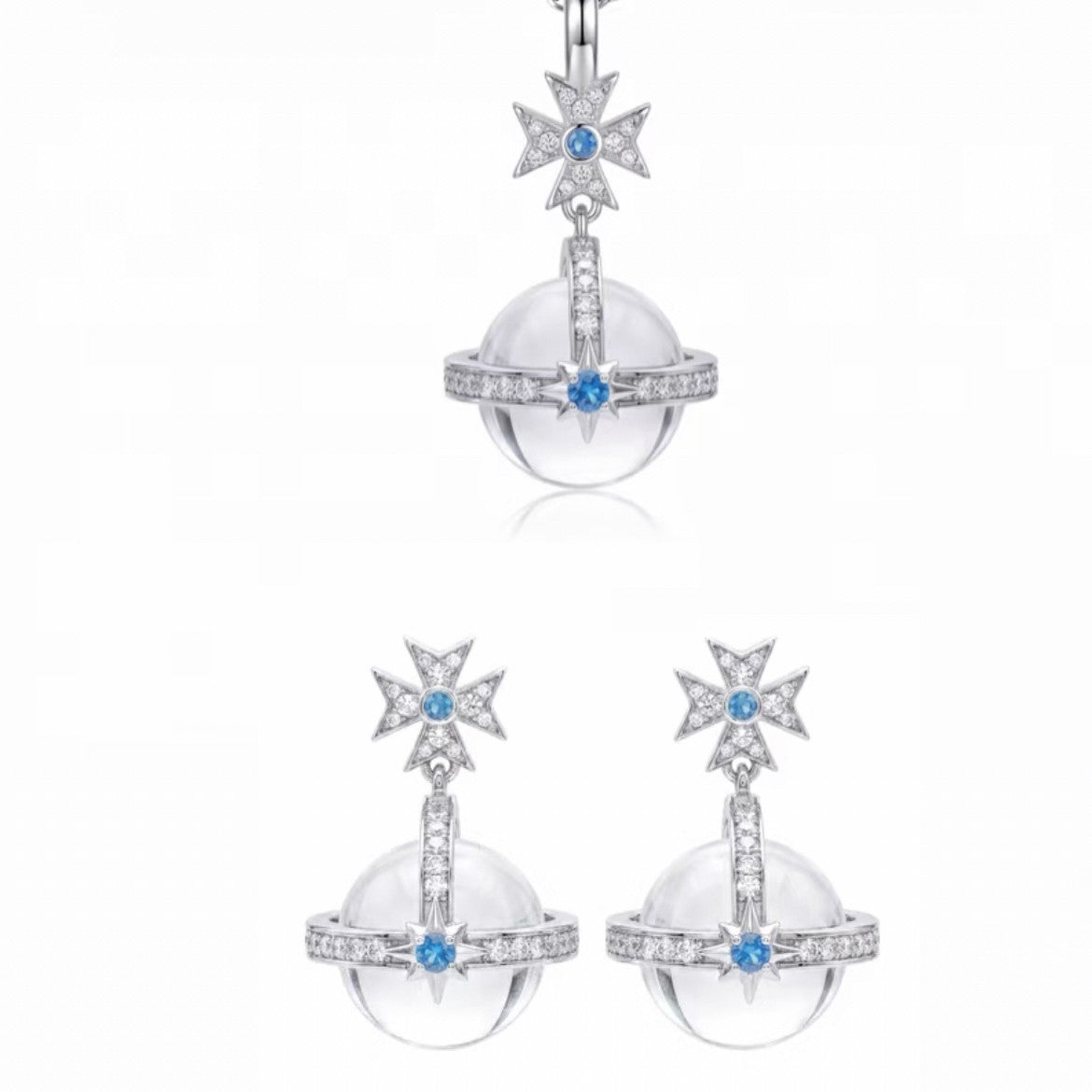 Celestial Sphere Necklace & Earrings – Full Pavé Crystal Planet
