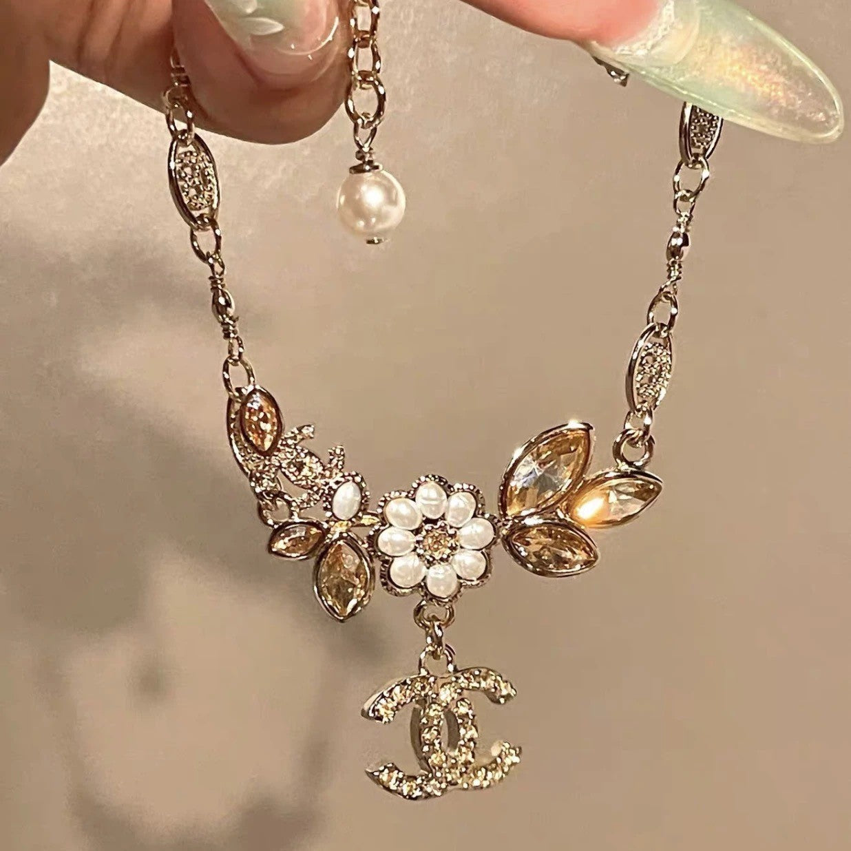 Bunny & Pearl Double‑C Jewelry – Necklace, Earrings, Bracelet