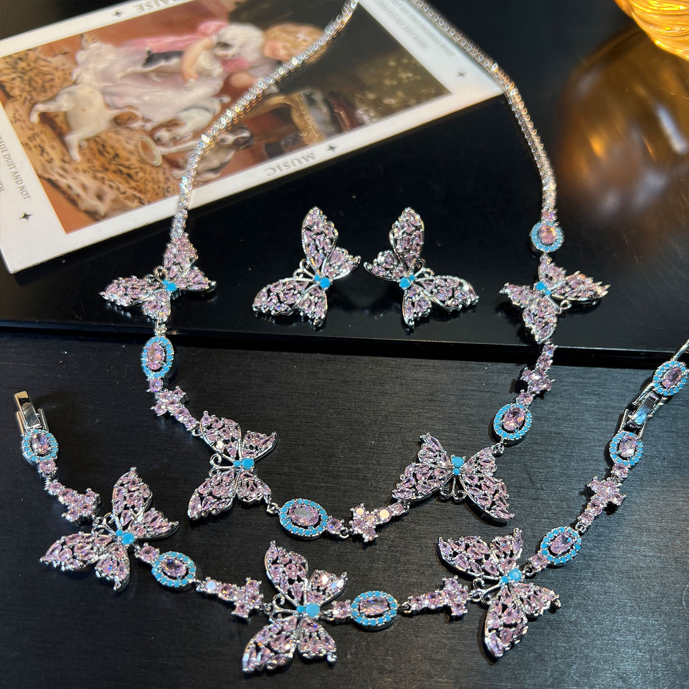 Heavy Craftsmanship Butterfly Set – Full Zirconia Pavé in Gold Tone