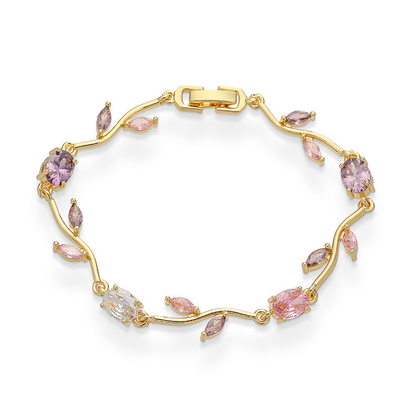 Tulip Bloom Bracelet – Leaf & Petal Design with Colored Zirconia