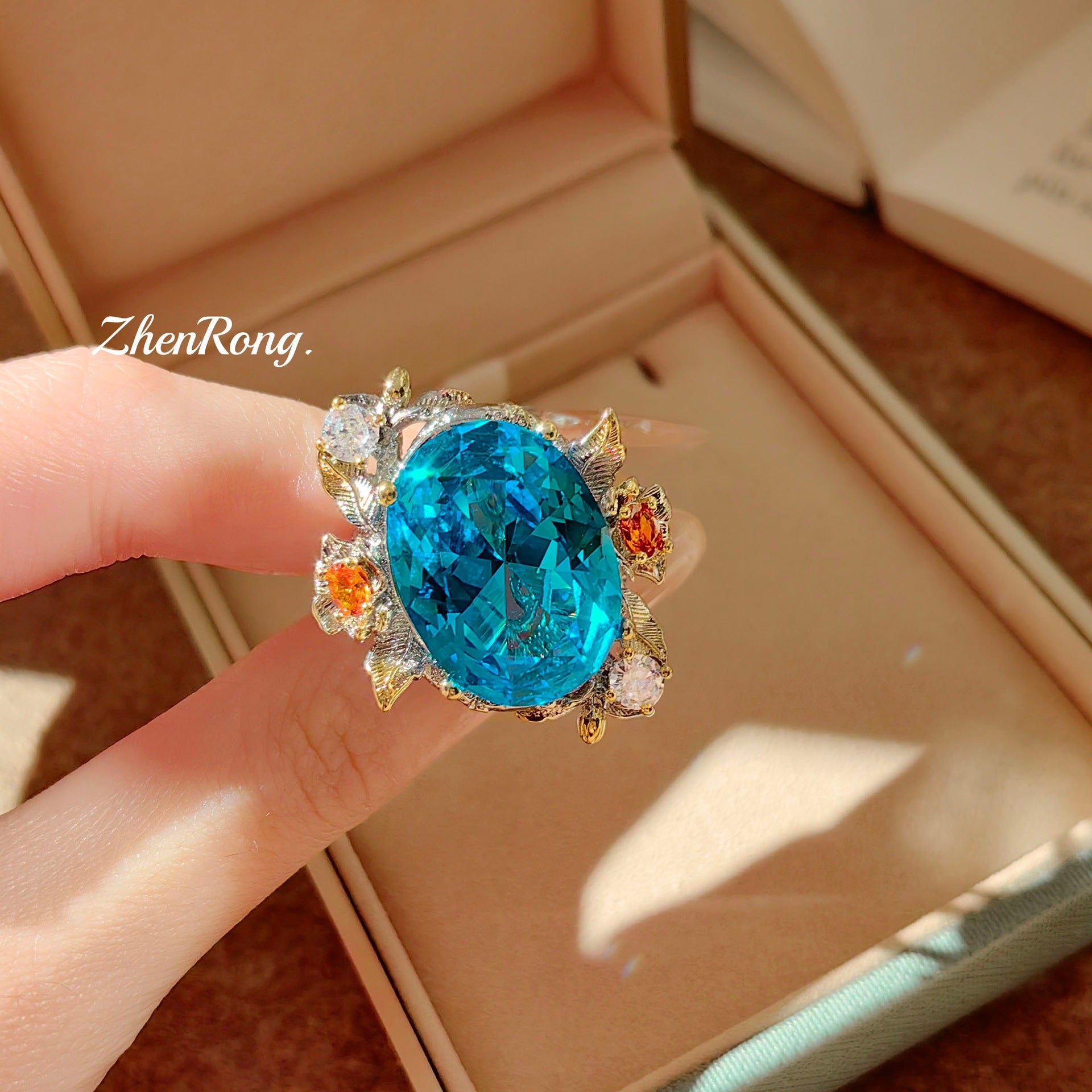 Italian Filigree Gem Set – Aqua Blue & Pink, with Chain