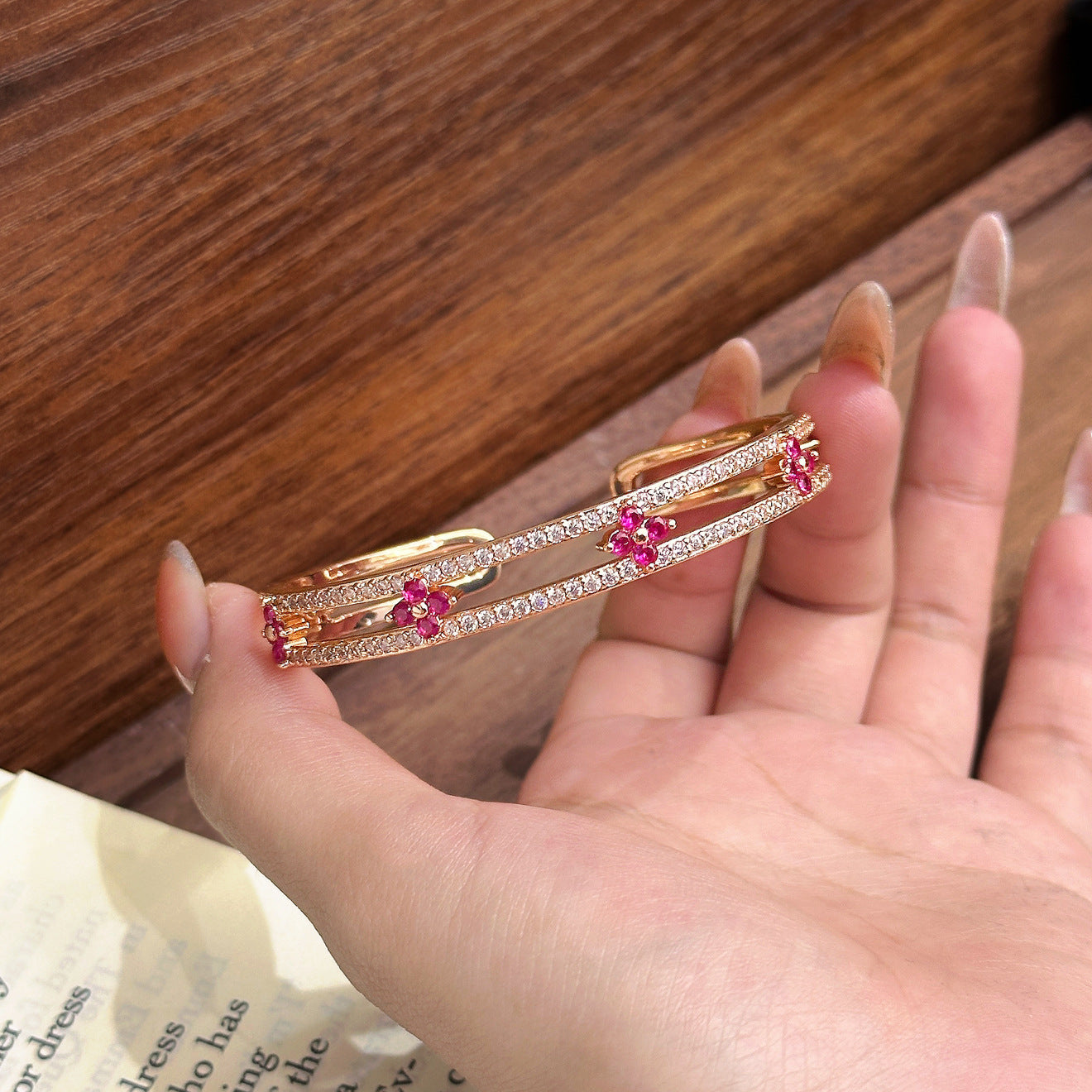 Kaleidoscope Four‑Leaf Bracelet – Double Layer Pavé, 6 Color Combos