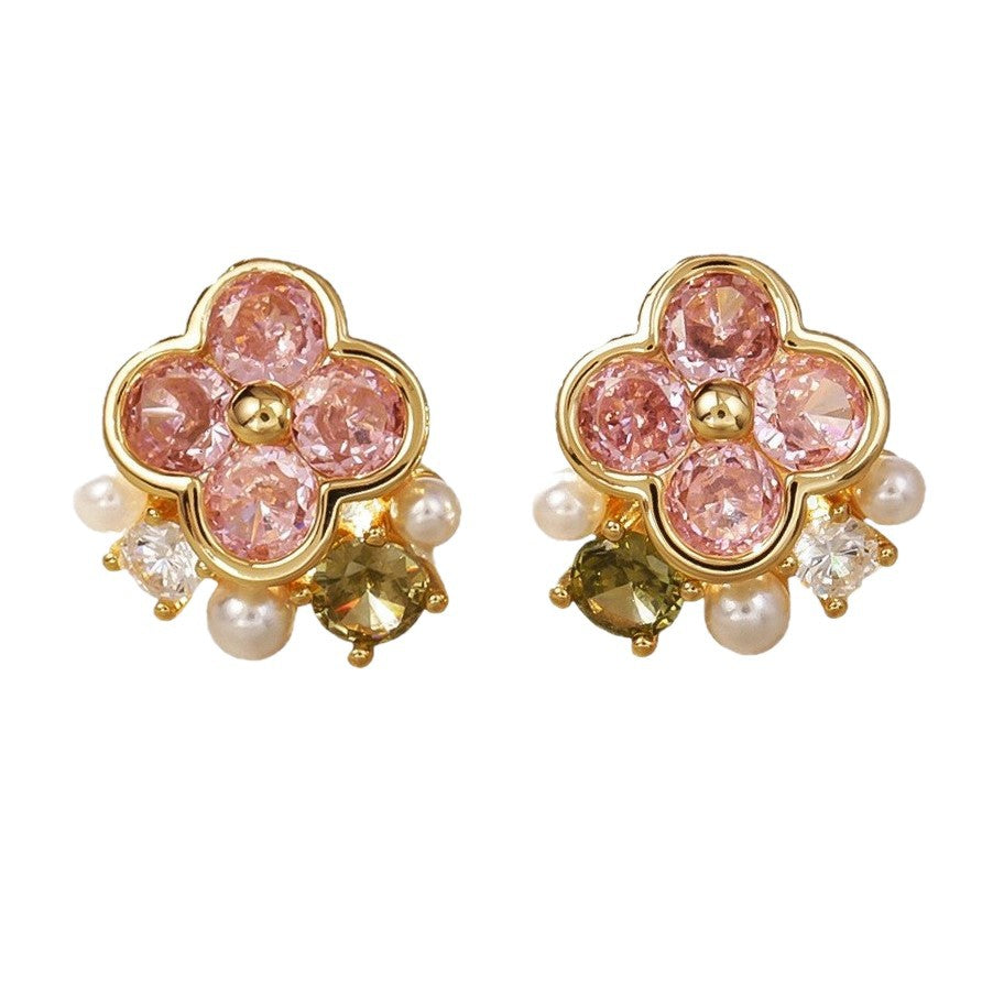 Pink Zircon Flower Earrings | Fairycore Nature Jewelry for Women