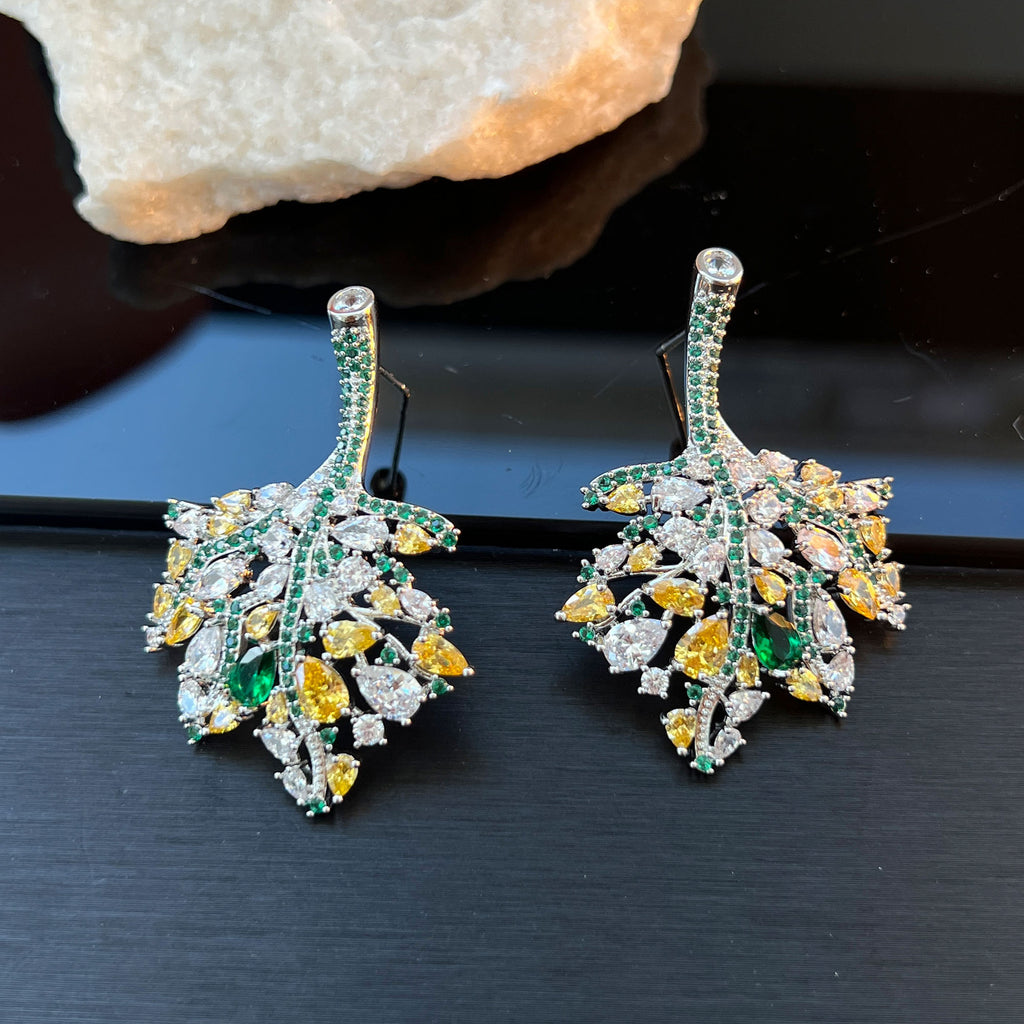 Hollow Leaf Zircon Stud Earrings