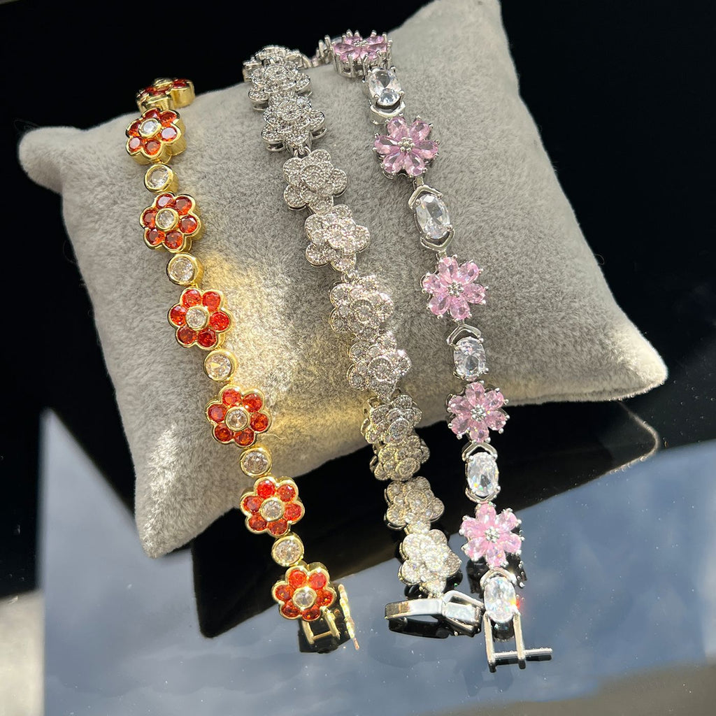 Spring Flower Crystal Bracelet – Silver, Pink or Gold Tone