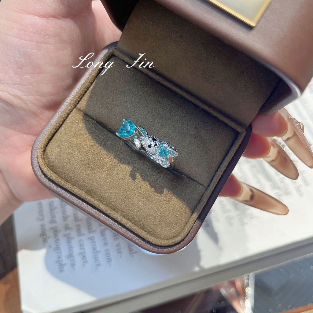 Blue Bunny Hug Jewelry Set – Paraiba Blue Rabbit Necklace, Ring, Earrings & Bracelet
