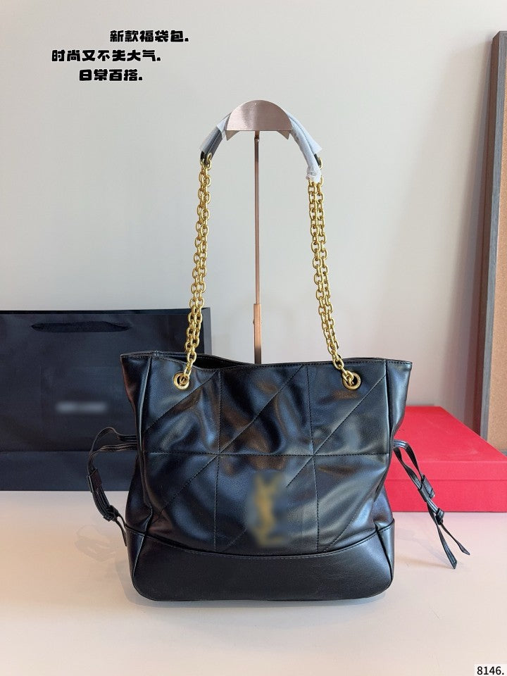 Quilted Shopping Tote – Lambskin & Chain Strap, 4 Colors