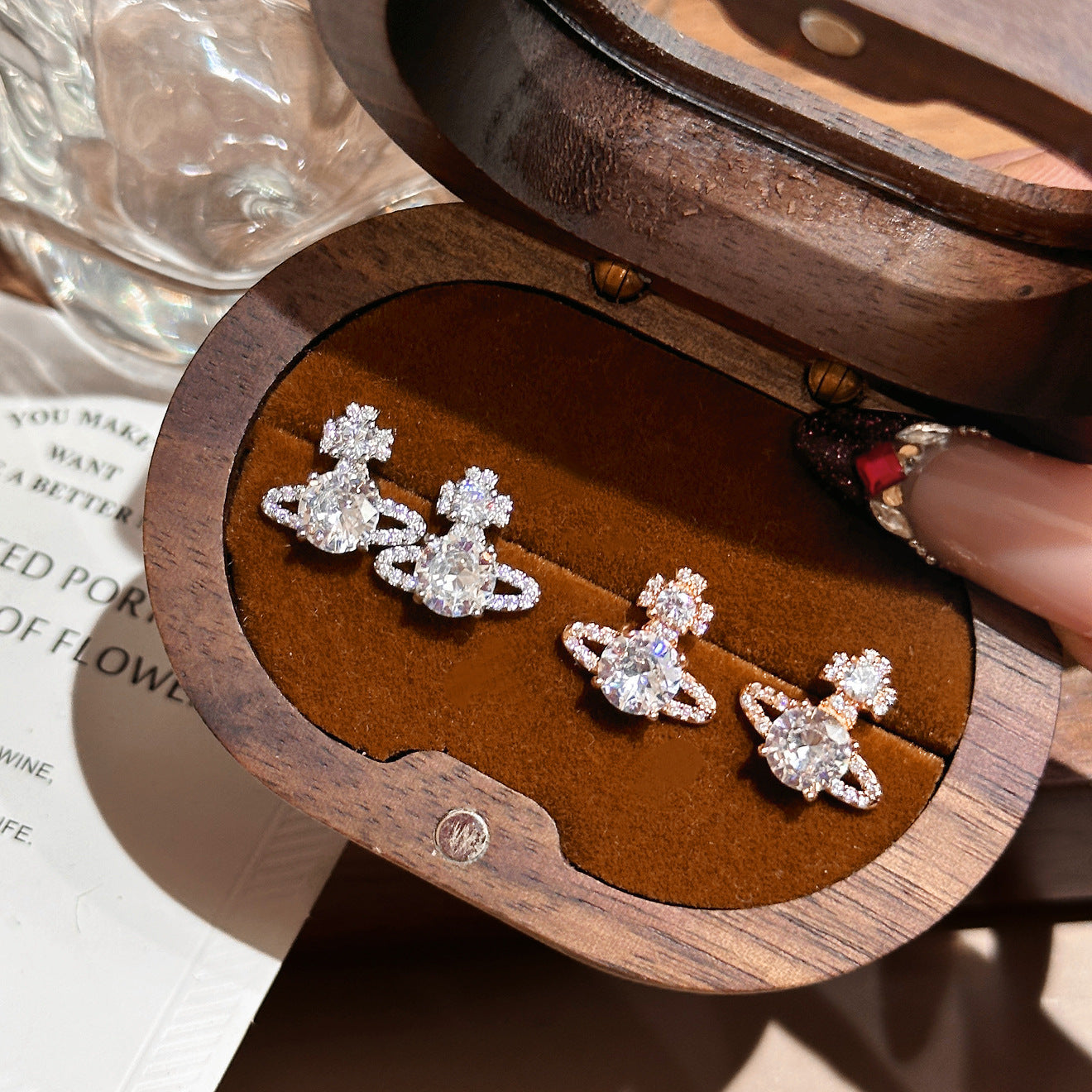 Micro Pavé Planet Earrings – Champagne or White Gold, 925 Silver Posts