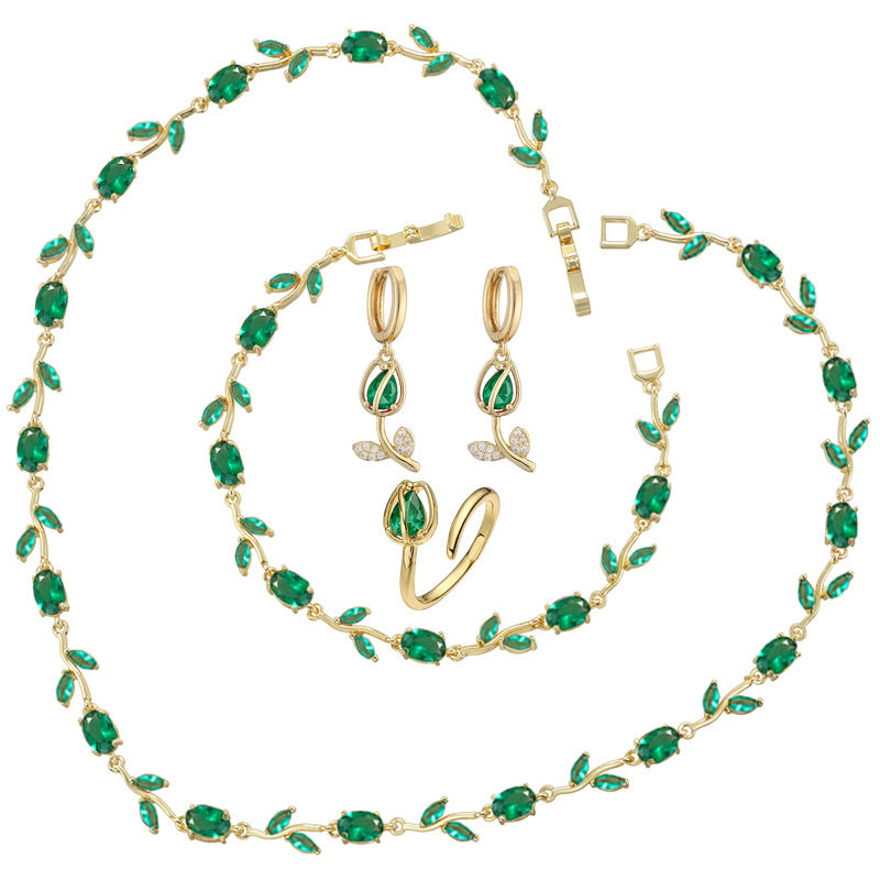 Spring Tulip Set – Sparkling Flower Necklace & Bracelet in Gold or Silver Tone