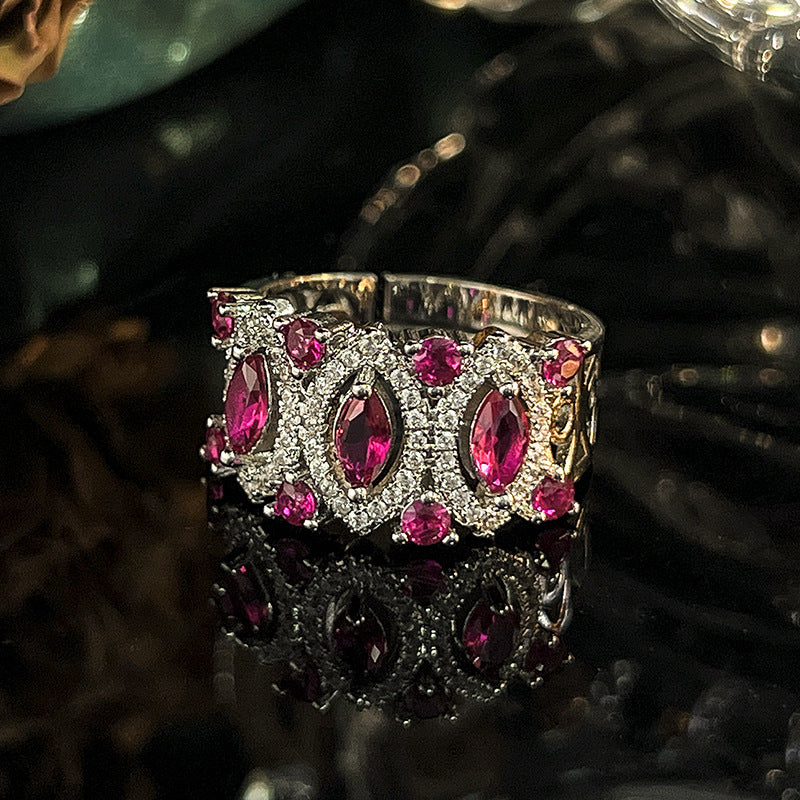 Bohemian Ruby Red Zirconia Set – Earrings, Necklace & Ring