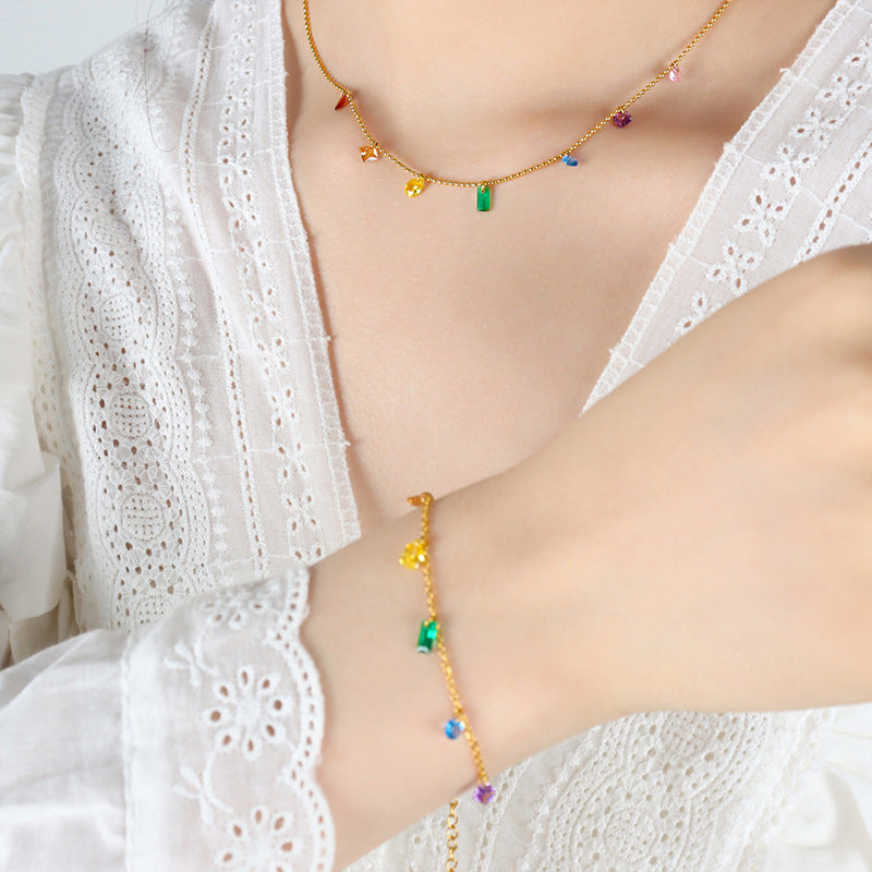 Midsummer Rainbow Pavé Bracelet & Necklace – 18k Gold Plated
