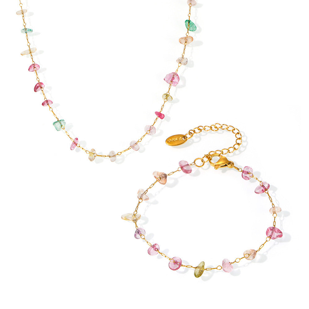 Ferris wheel dopamine crystal stone stainless steel chain collarbone necklace bracelet i niche sweet wind set