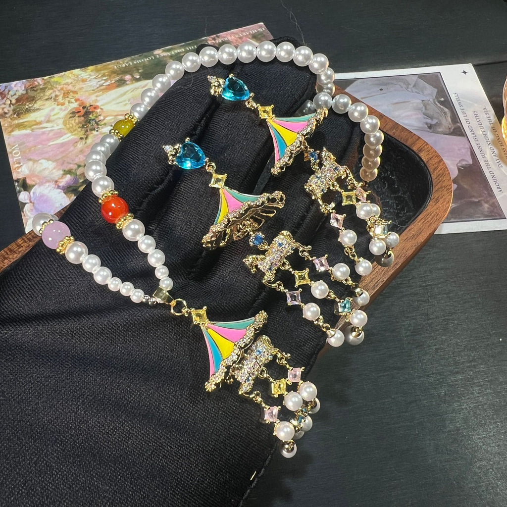 Carousel Enamel Tassel Earrings & Necklace – Vintage Copper