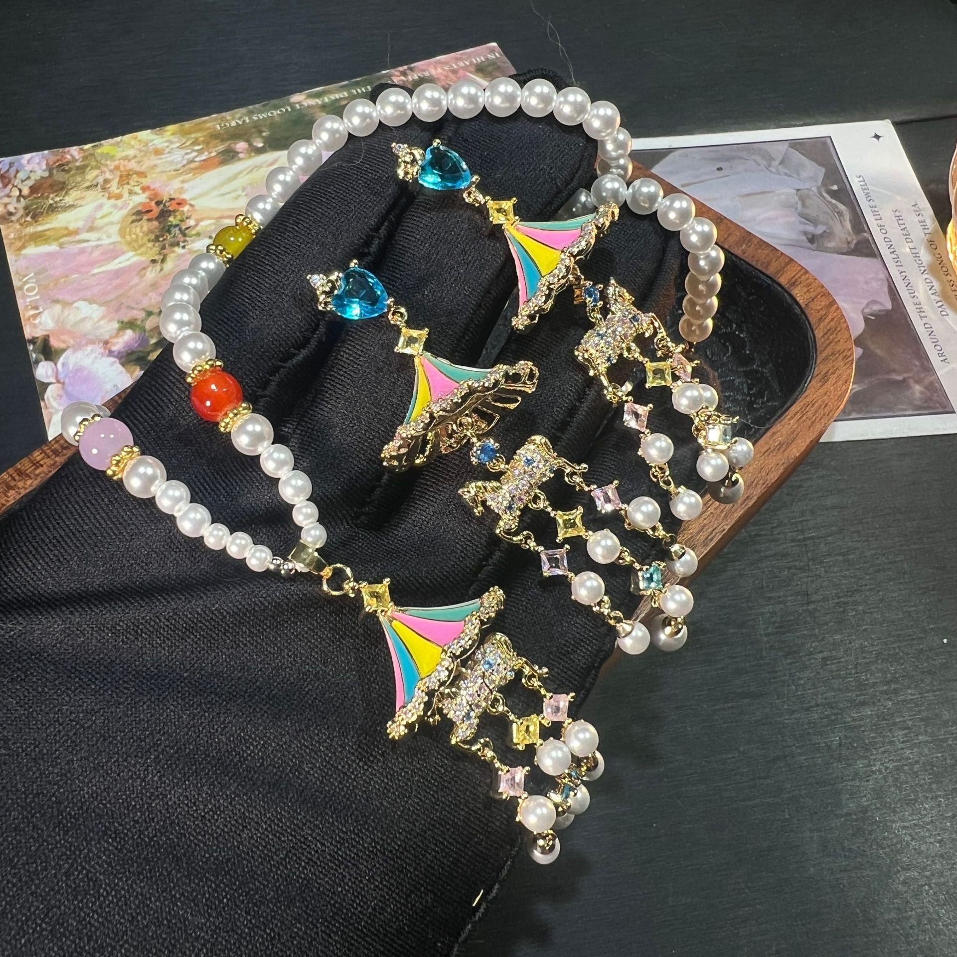 Carousel Enamel Tassel Earrings & Necklace – Vintage Copper