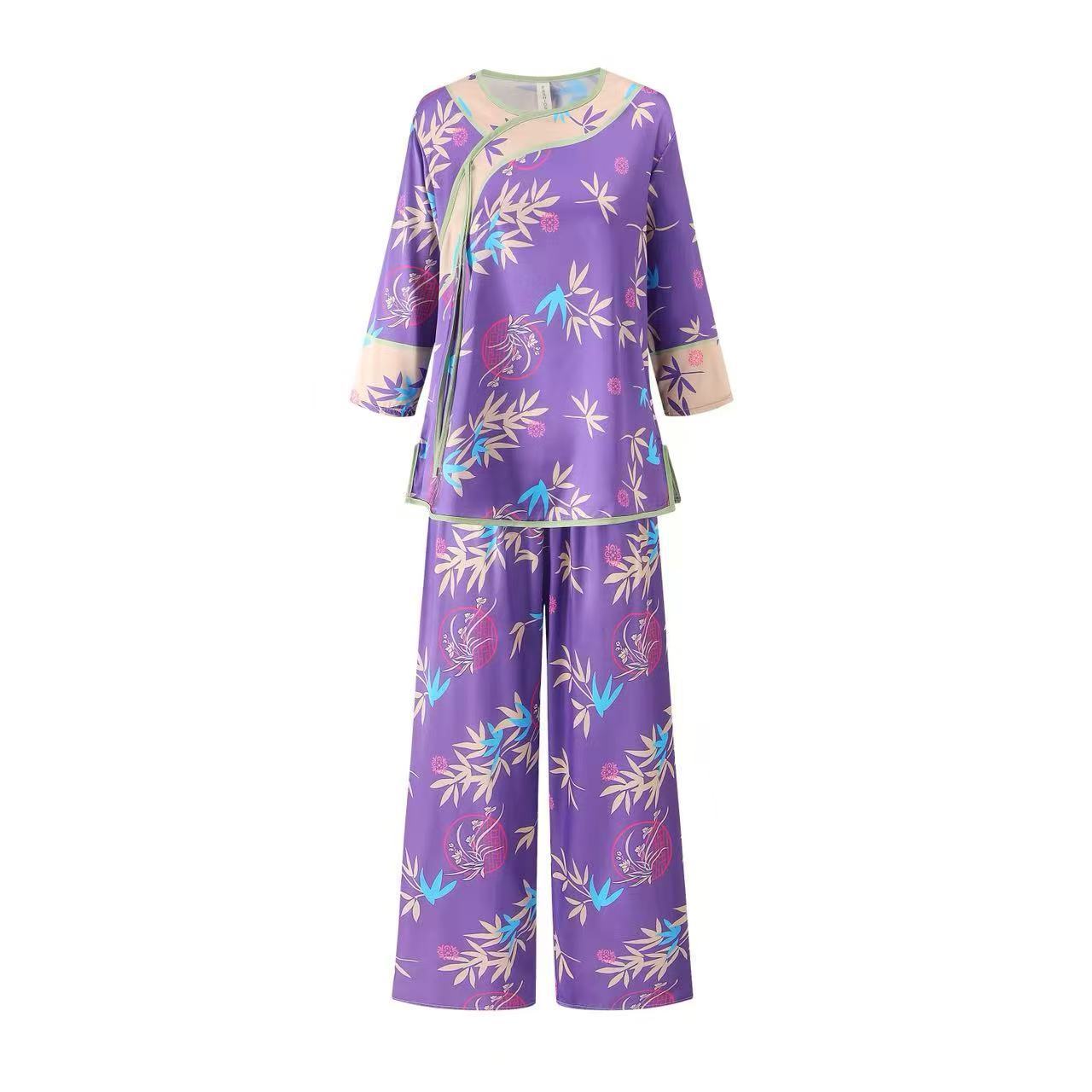 Imperial Court Style Pajama Set – Mandarin Button Detail, Plus Size XL-3XL