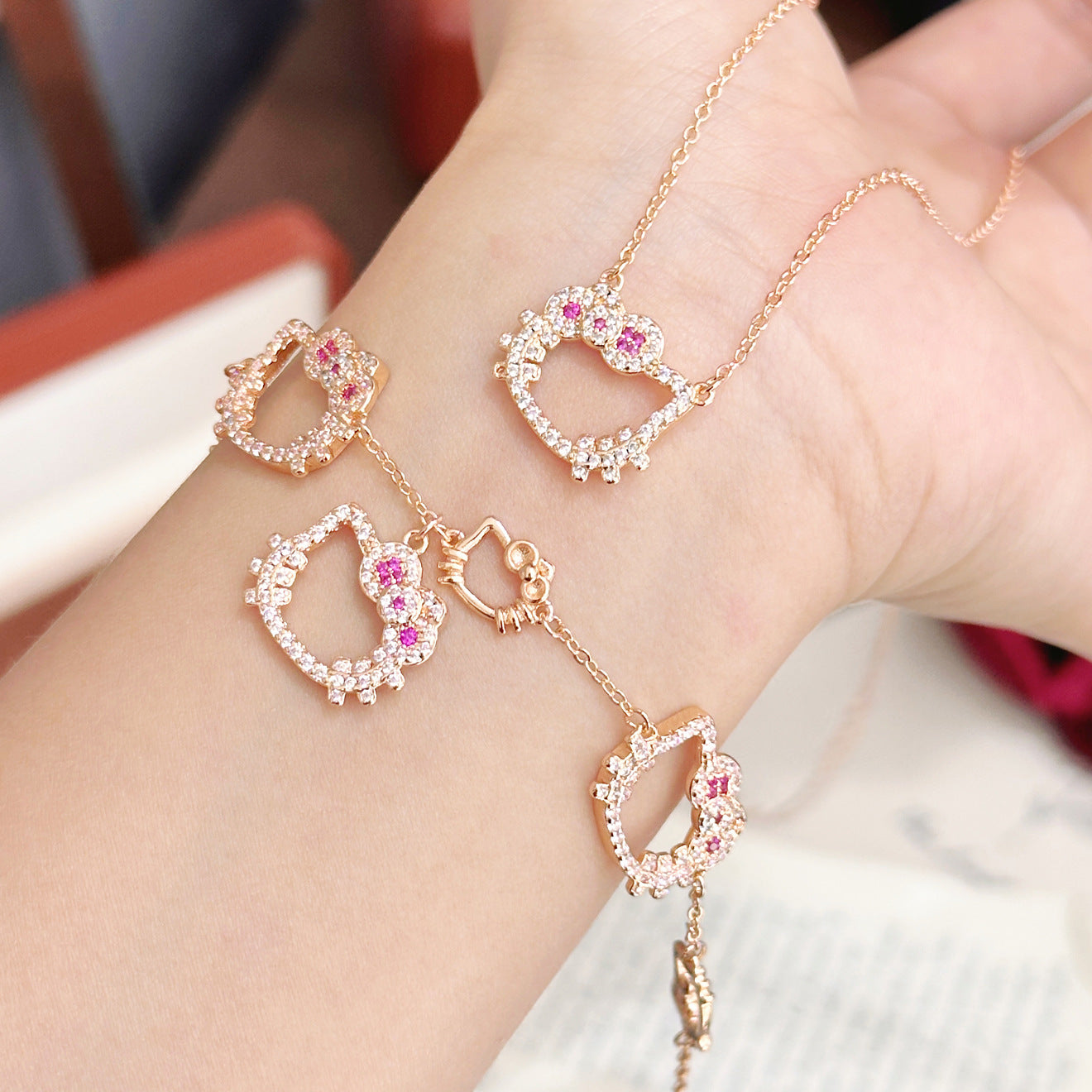 Kitty Cat Pavé Set – Sparkling Choker, Bracelet & Stud Earrings in Gold