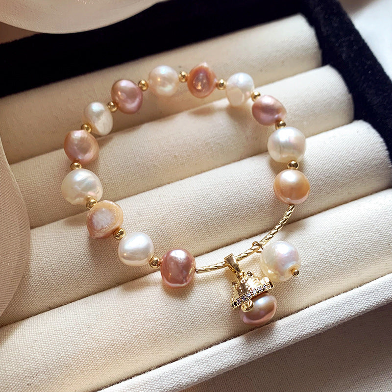 Maneki‑neko Baroque Pearl Bracelet – Lucky Cat & Freshwater Pearl