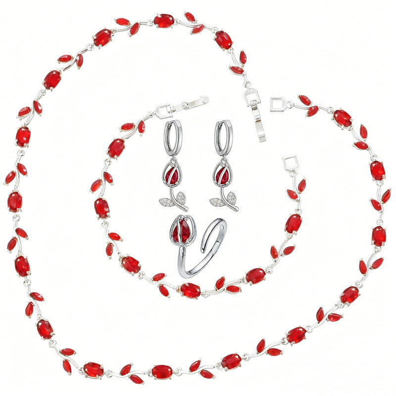 Spring Tulip Set – Sparkling Flower Necklace & Bracelet in Gold or Silver Tone