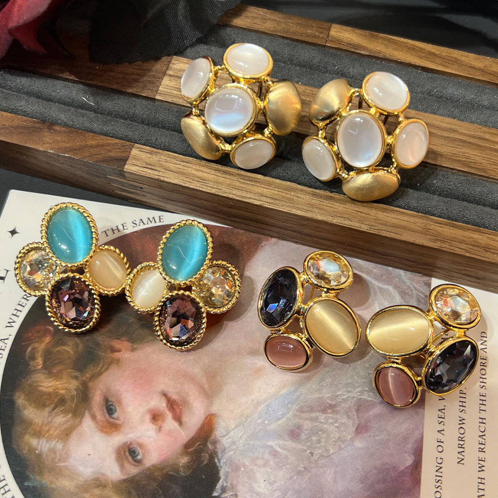 French Cat’s Eye Flower Earrings – 18k Gold Plated, 3 Designs
