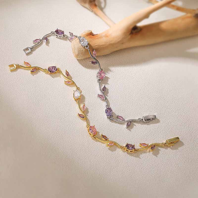 Tulip Bloom Bracelet – Leaf & Petal Design with Colored Zirconia