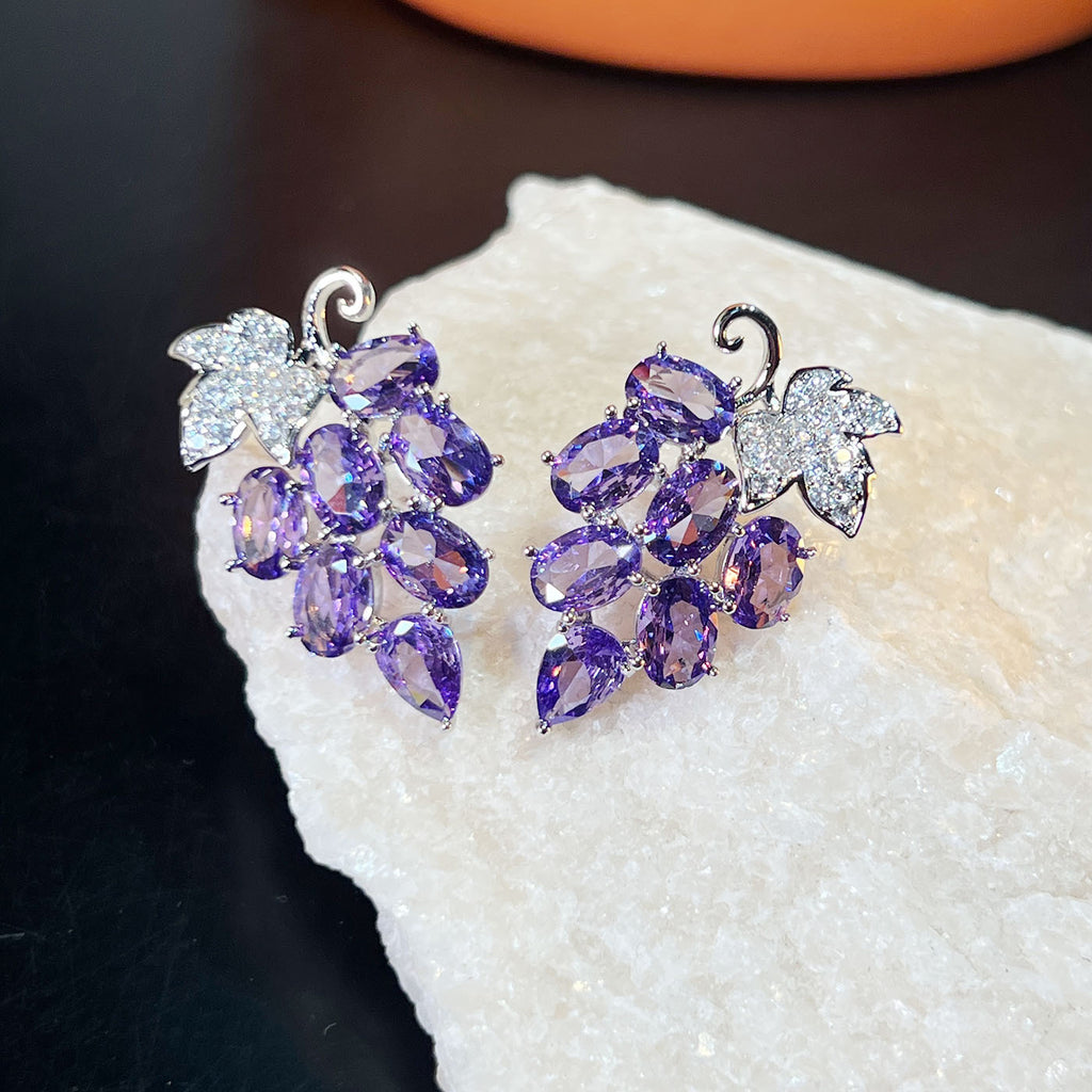 Grape Cluster Earrings – Purple, Red or Light Green Zirconia